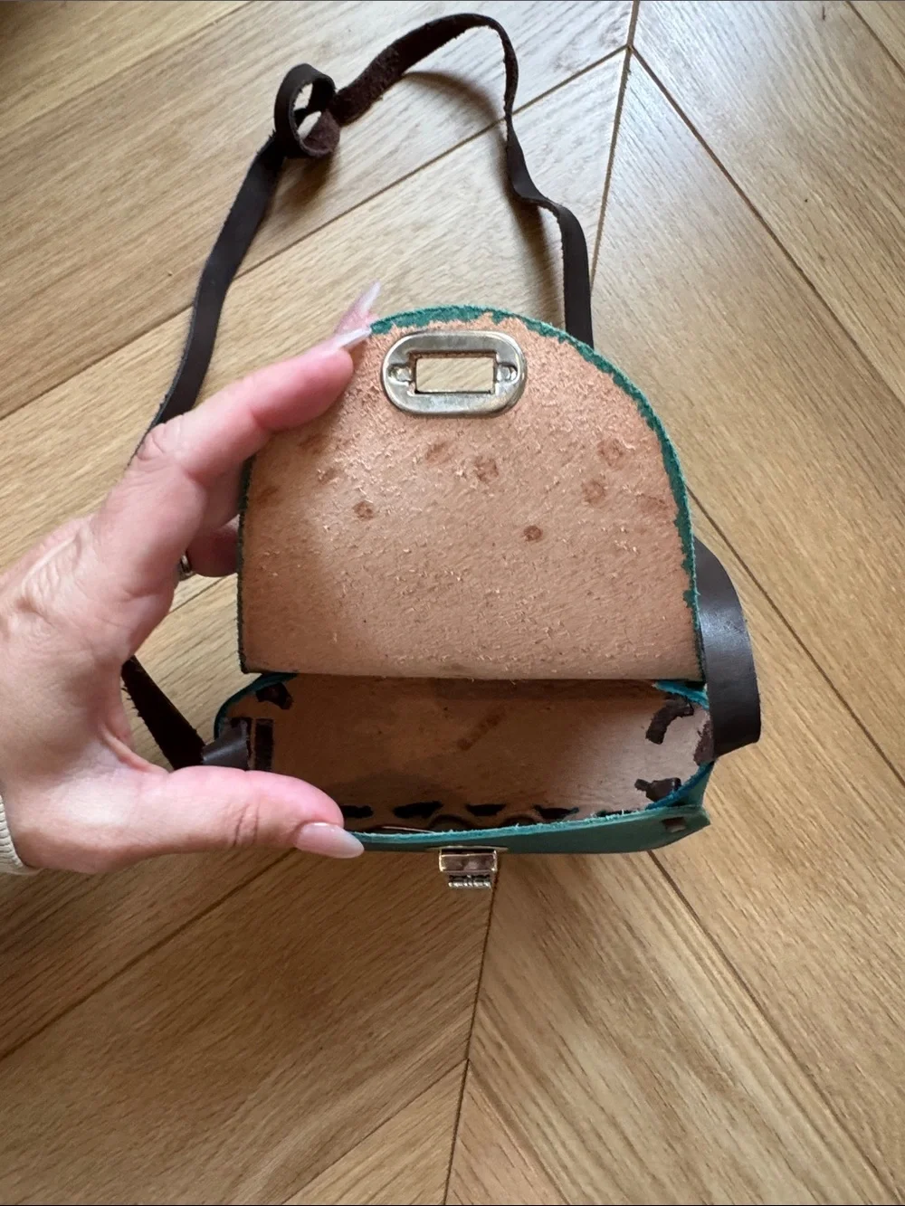 Authentic Mexican Leather Teal Floral Crossbody Bag - kids